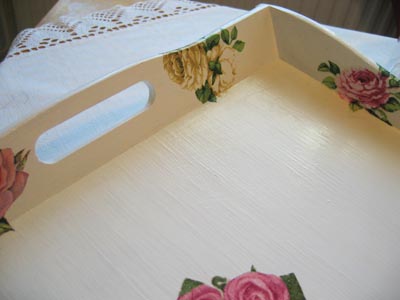 Decoupaged tray using rose napkins by me