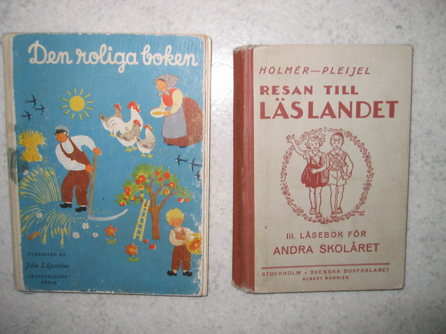 Vintage Swedish school books Den roliga boken-and Resan till Läslandet läsebok för andra skolåret