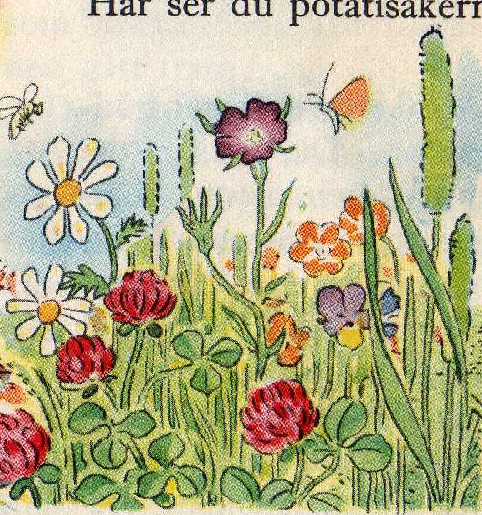 Vintage illustration of a flower meadow in Sweden