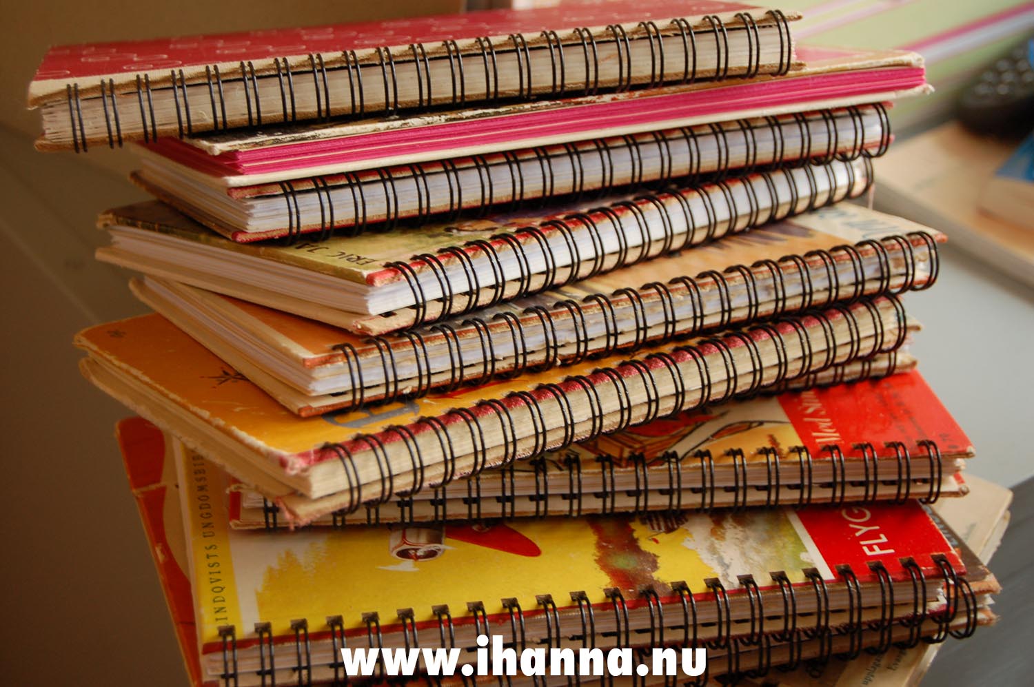 Piles of spiral bound Swedish notebooks made by iHanna (Photo copyright Hanna Andersson)