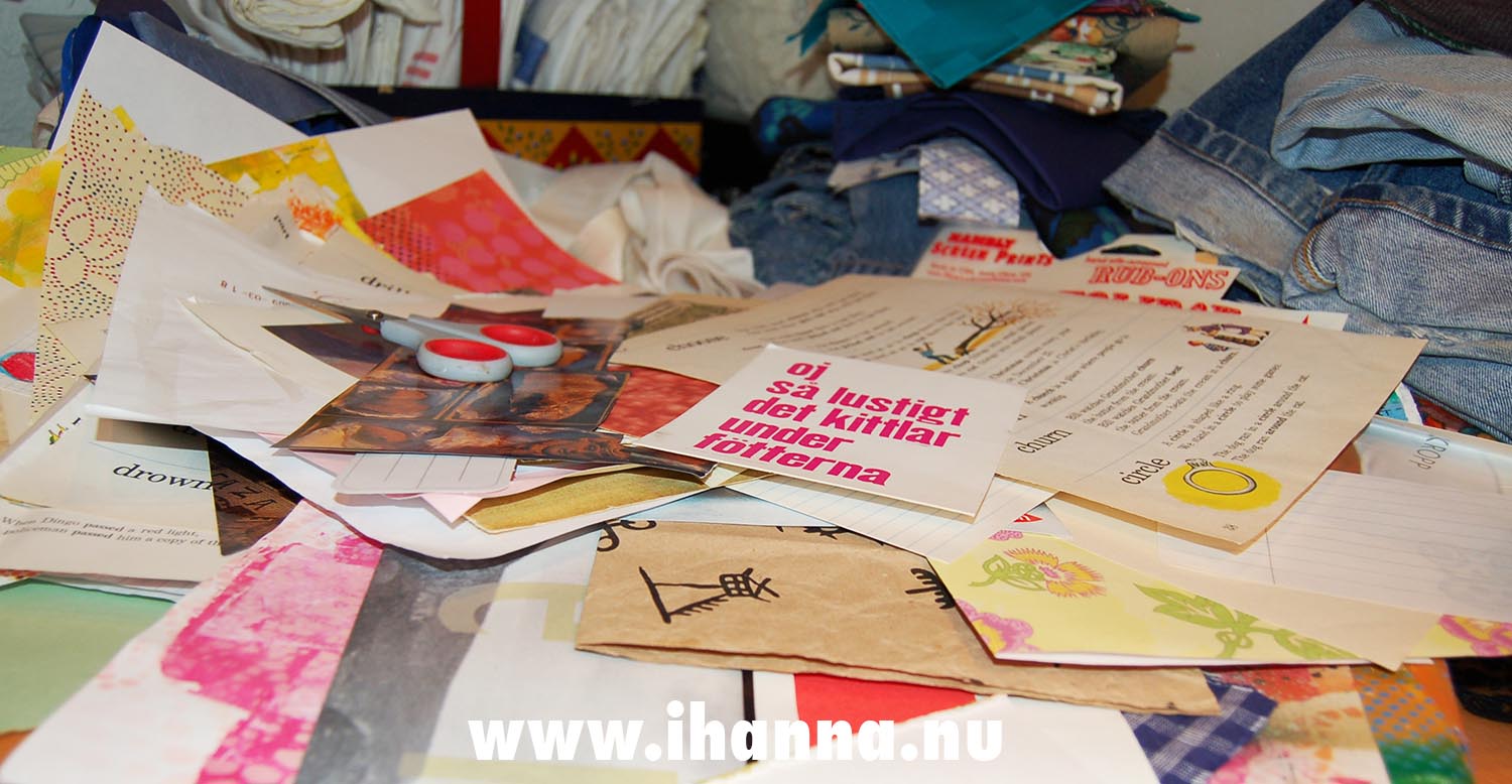 Messy table while planning a travel journal at home (Photo copyright Hanna Andersson)