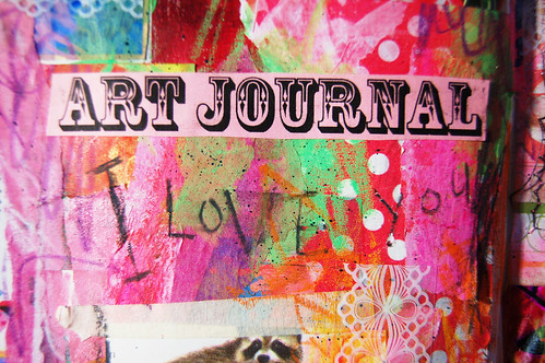 I love you dear art journal - Detail of Art journal page with tissue paper collage by iHanna (Copyright Hanna Andersson)