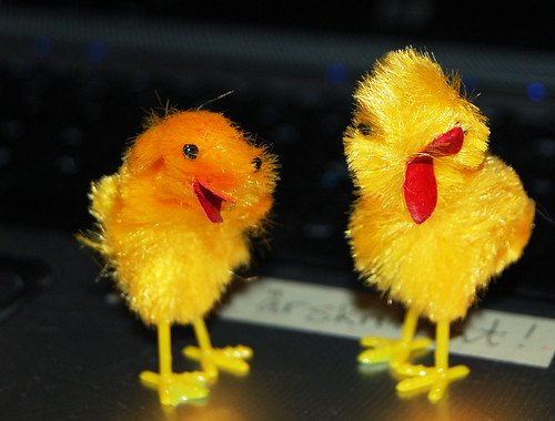 Two very Wiggly Chicks or easter chicken ornaments (Photo copyright Hanna Andersson)