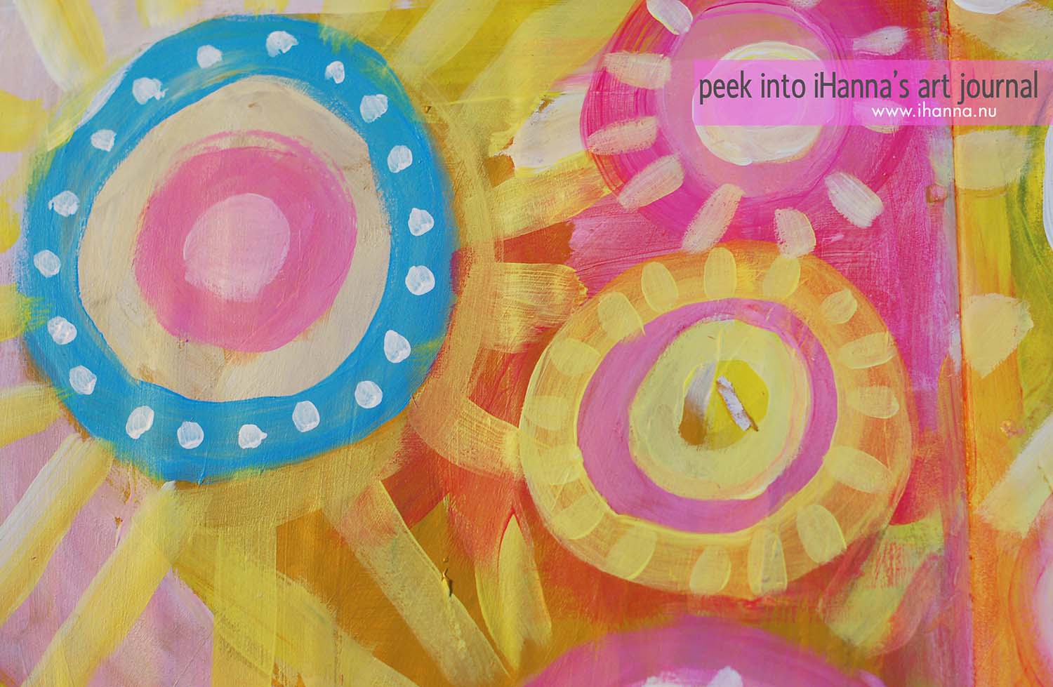 Painted circles detail in Creative Discovery Art Journal by iHanna (Copyright Hanna Andersson)