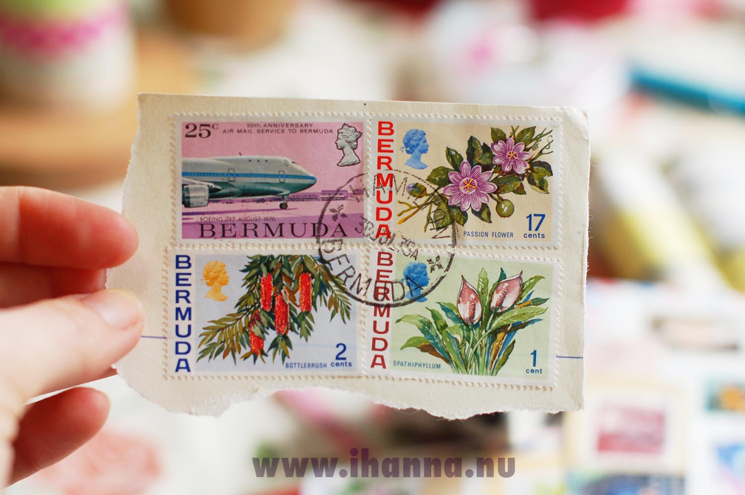 Bermuda cancelled postal stamps that I like and will use on my DIY Postcards (Copyright Hanna Andersson)