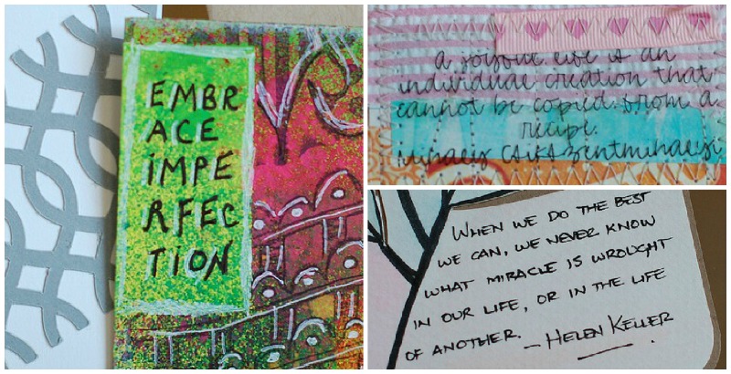 Empowering quotes on different postcards in the DIY Postcard swap