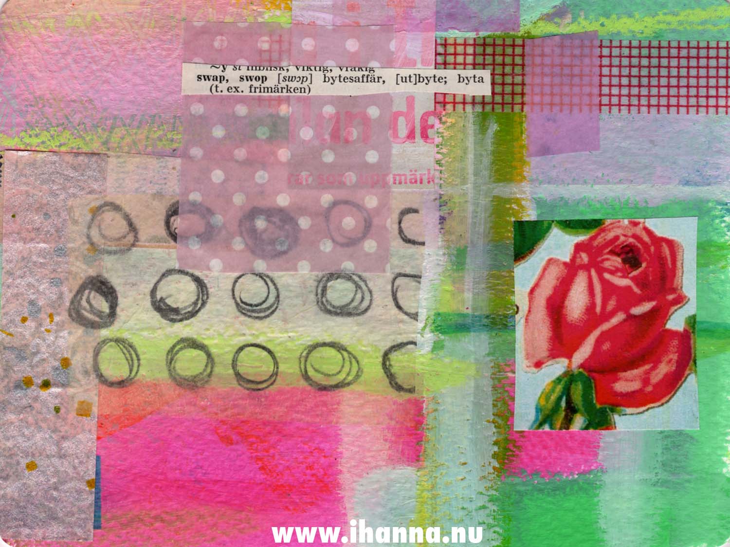 Painted Mixed Media DIY Painted Postcard no 9 made by iHanna 2013 for the DIY Postcard Swap (Copyright Hanna Andersson)