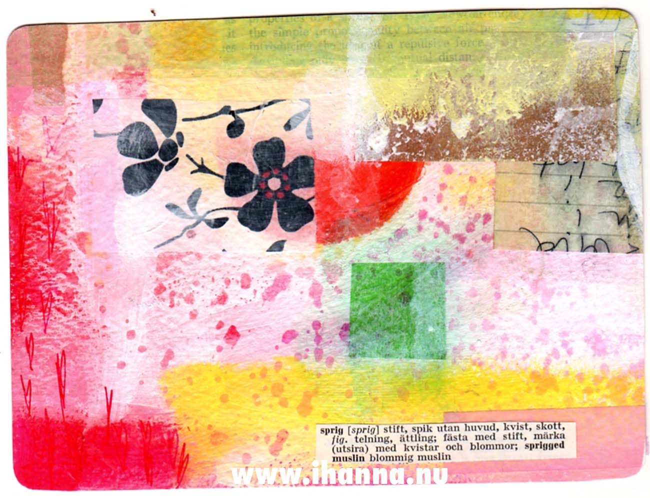 Painted Mixed Media DIY Painted Postcard no 11 Sprig made by iHanna 2013 for the DIY Postcard Swap (Copyright Hanna Andersson)