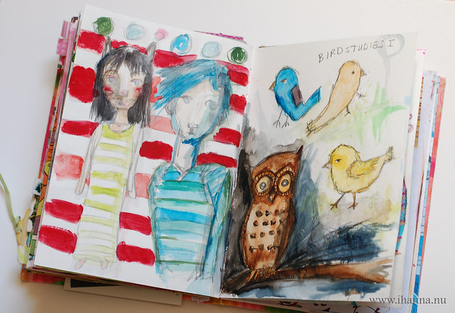 Bird studies art journal spread (Copyright Hanna Andersson)