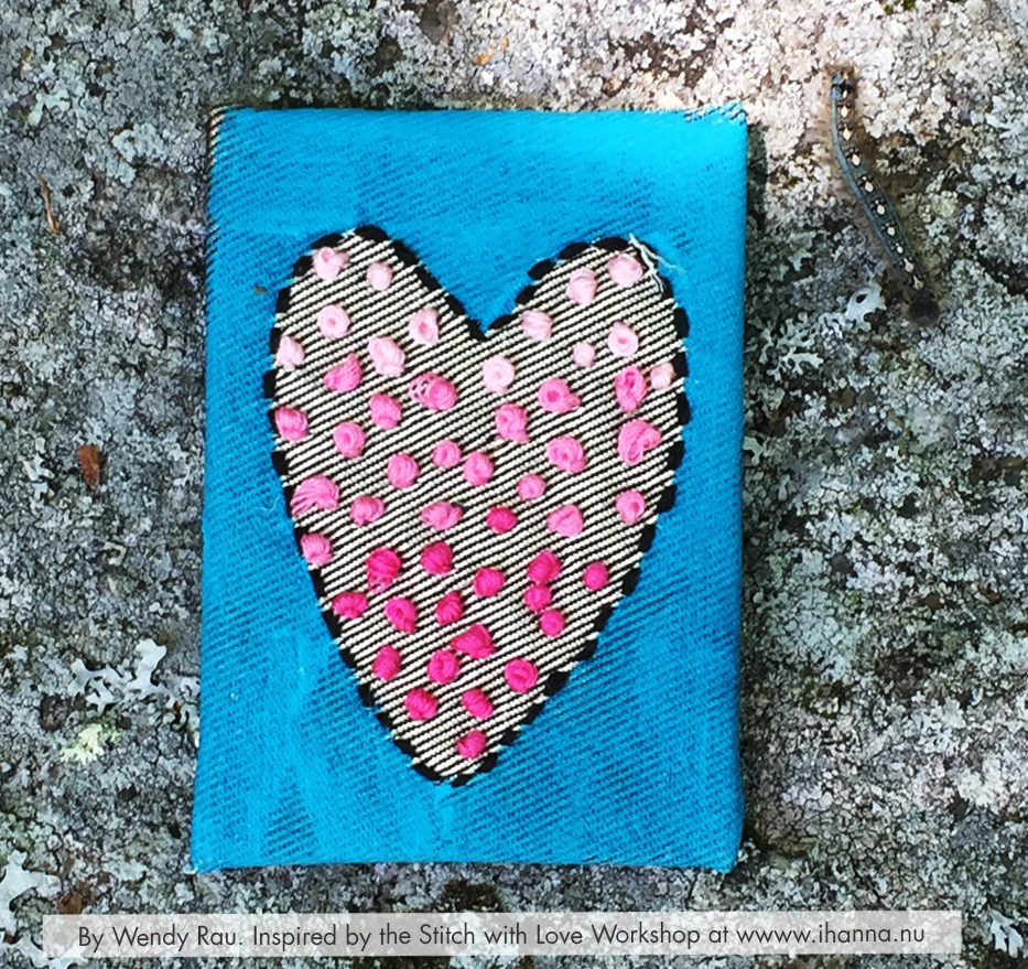 French Knots Embroidered Mixed Media ATC by Wendy Rau inspired by iHannas embroidery workshop Stitch with Heart (online at www.ihanna.nu) #embroidery