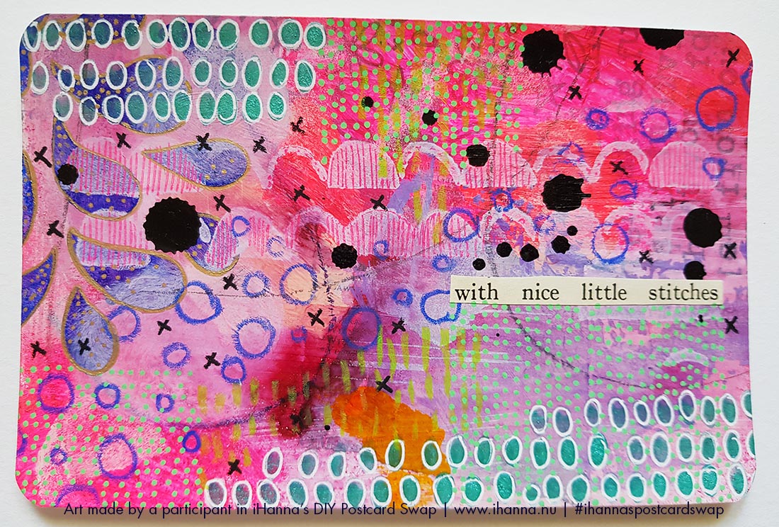 Mixed media DIY Postcard created by Sarah Gardner a participant in iHannas DIY Postcard Swap at www.ihanna.nu #ihannaspostcardswap