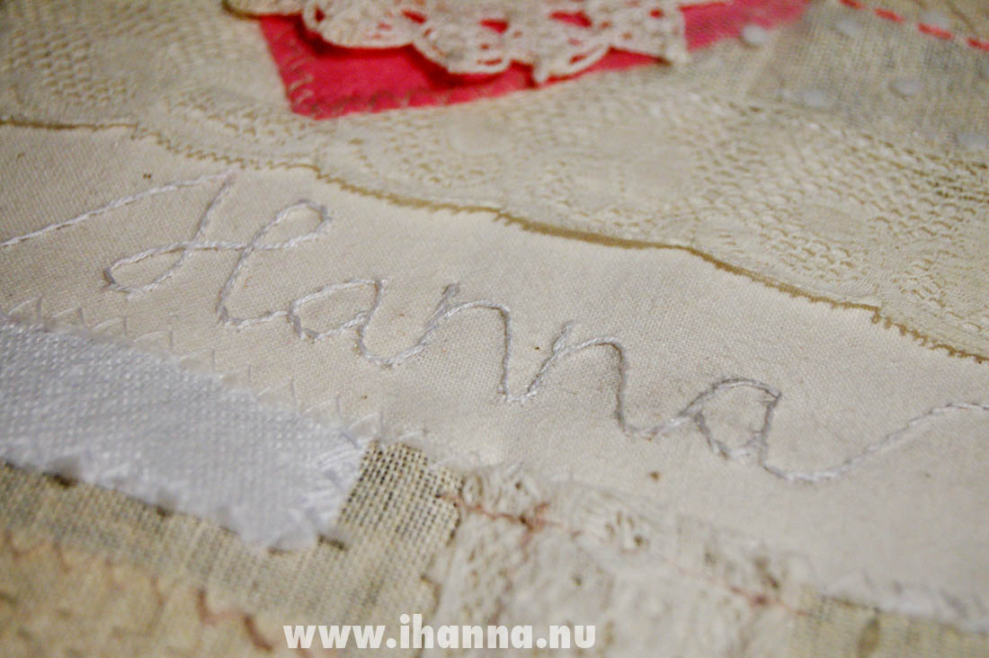 Hanna embroidery detail of Fabric Lace Notebook cover made by iHanna, copyright Hanna Andersson