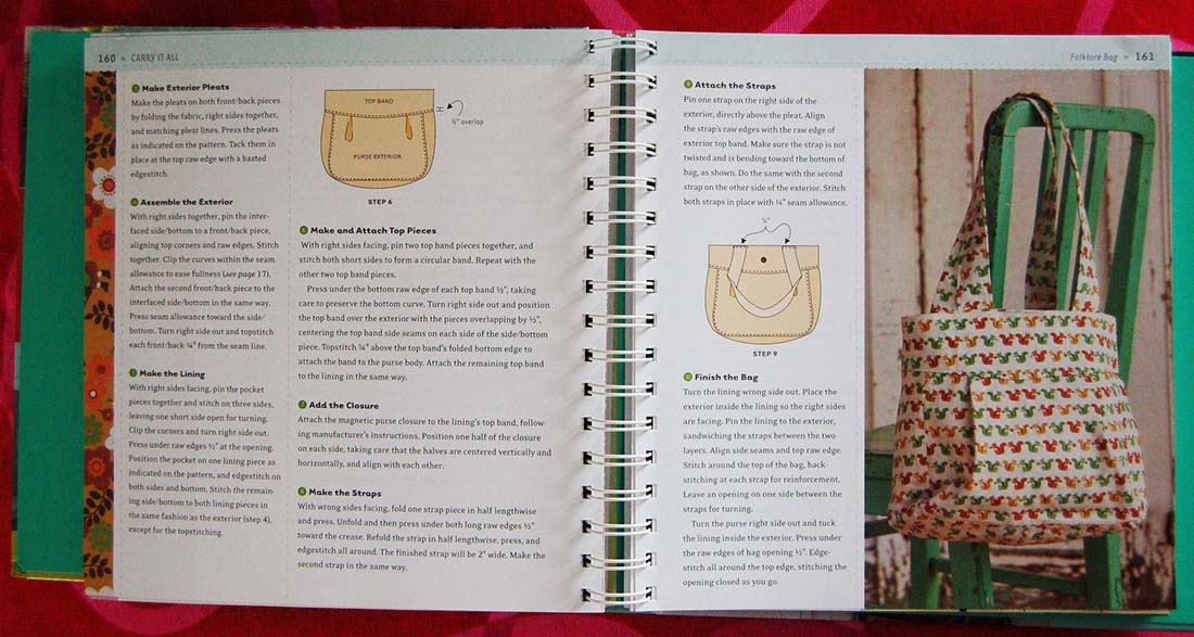 A look into the book One yard wonder 101 sewing projects book spread by Rebecca Yaker & Patricia Hoskins