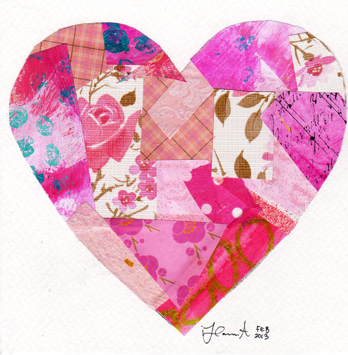 Collage artwork by Hanna Andersson in the shape of a heart title In the Heart I