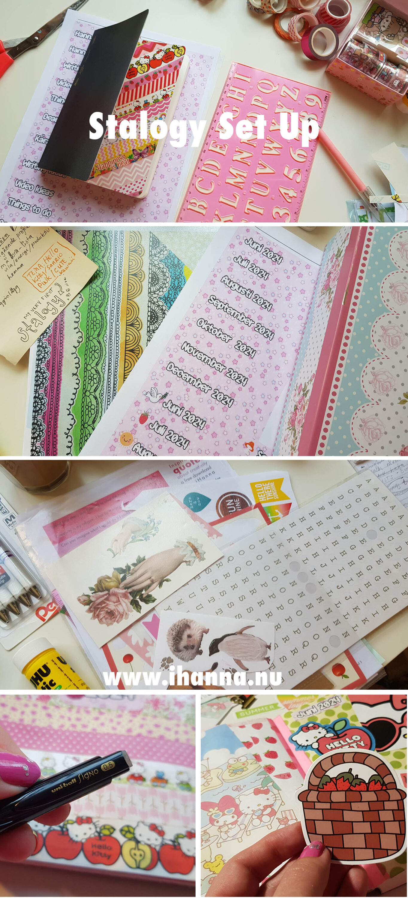 Inspiration from iHannas Stalogy B6 journal set up using stickers, washi tape and all the decorations to make pretty pages