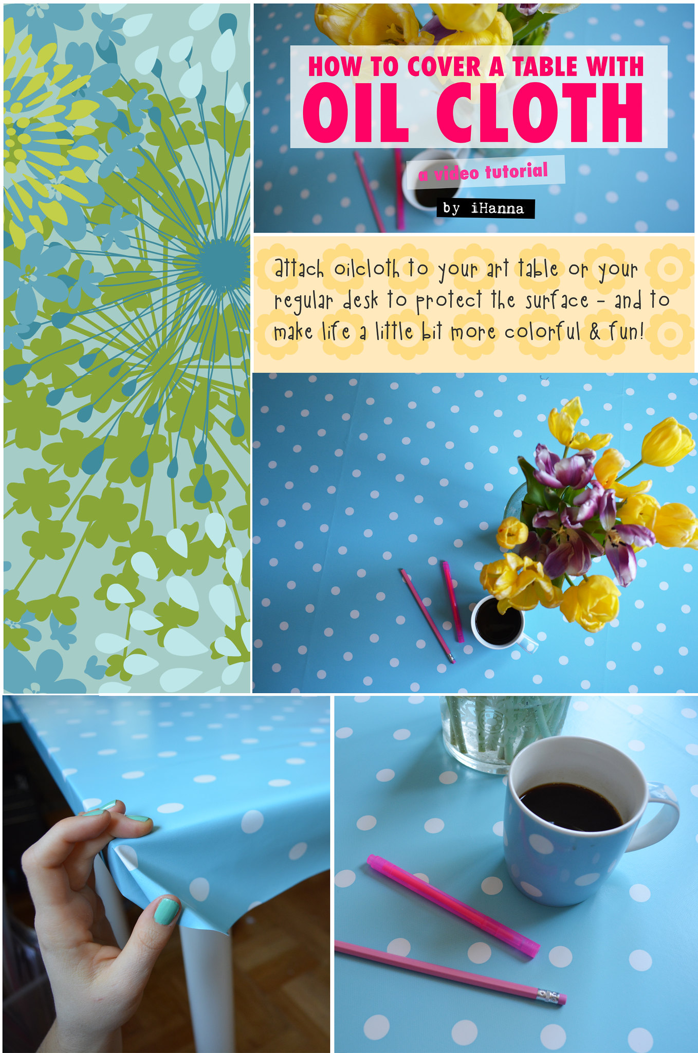 Oilcloth polka dot art table video tutorial  (photo copyright Hanna Andersson)