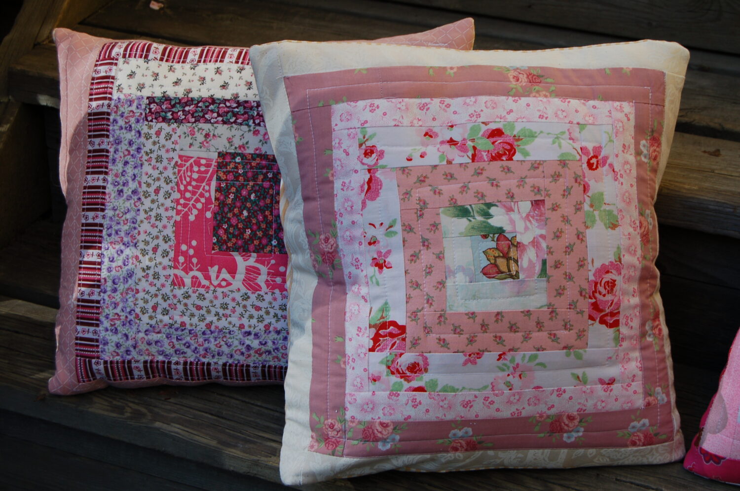 Purple and rose Log Cabin Pillow cases by iHanna