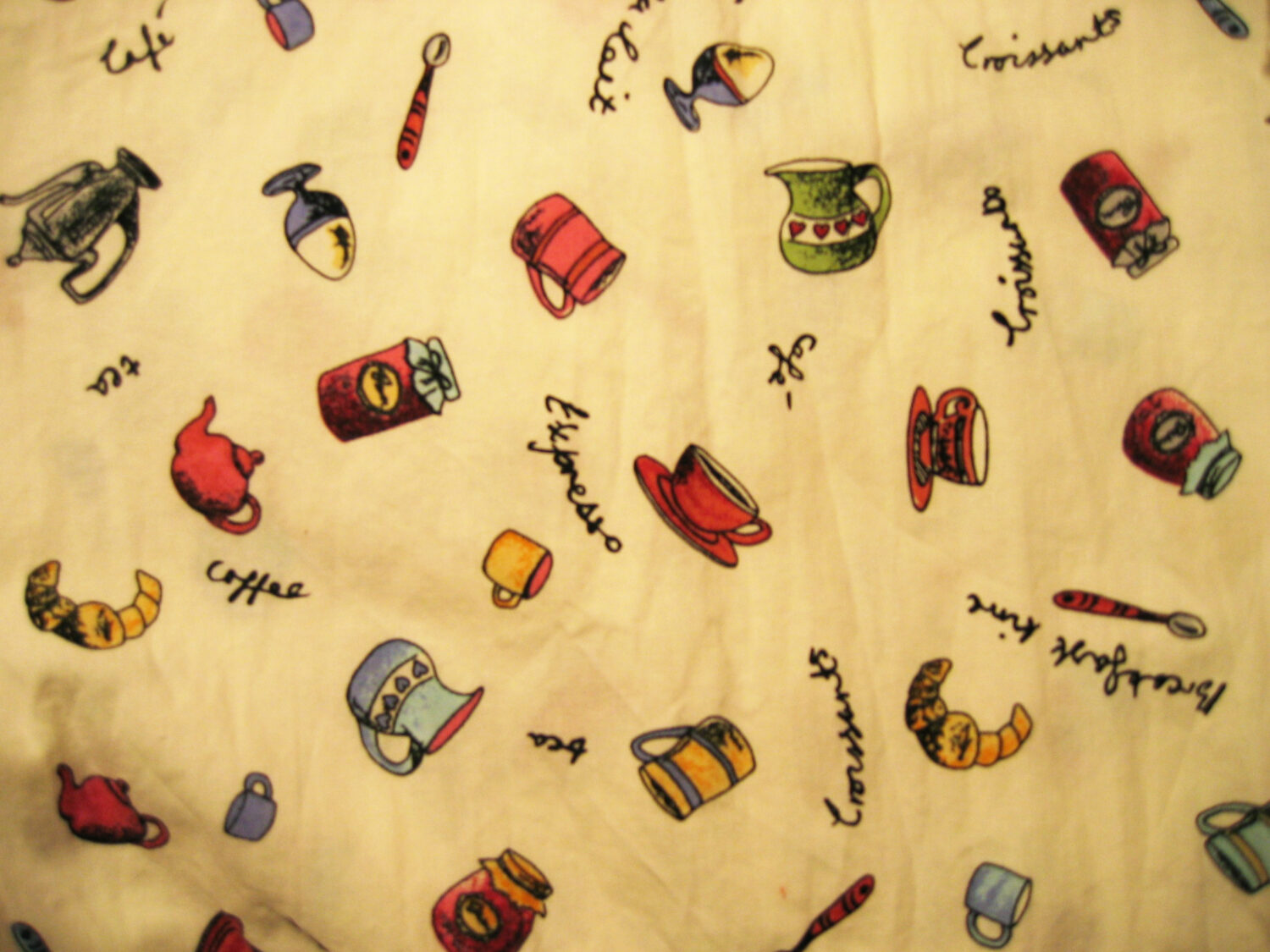 Thrifted cotton fabric with coffee pots and egg for breakfast pattern (Photo copyright HA)