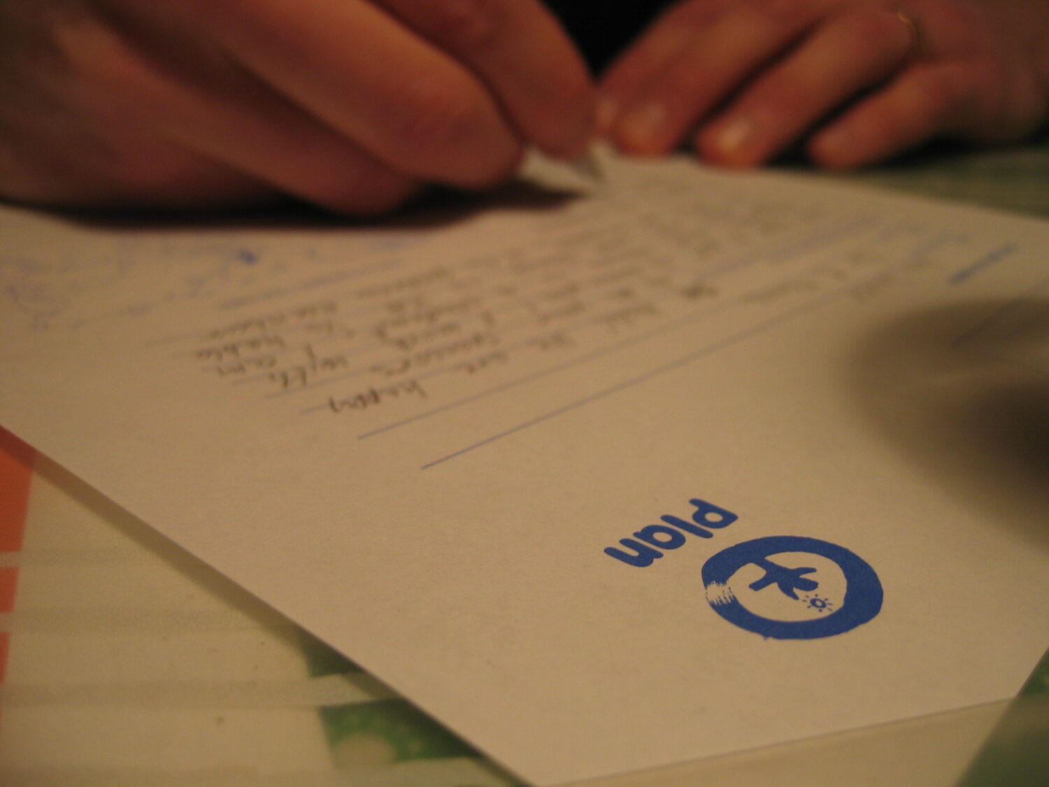 Writing a letter to our Plan International child (Photo copyright Hanna Andersson)