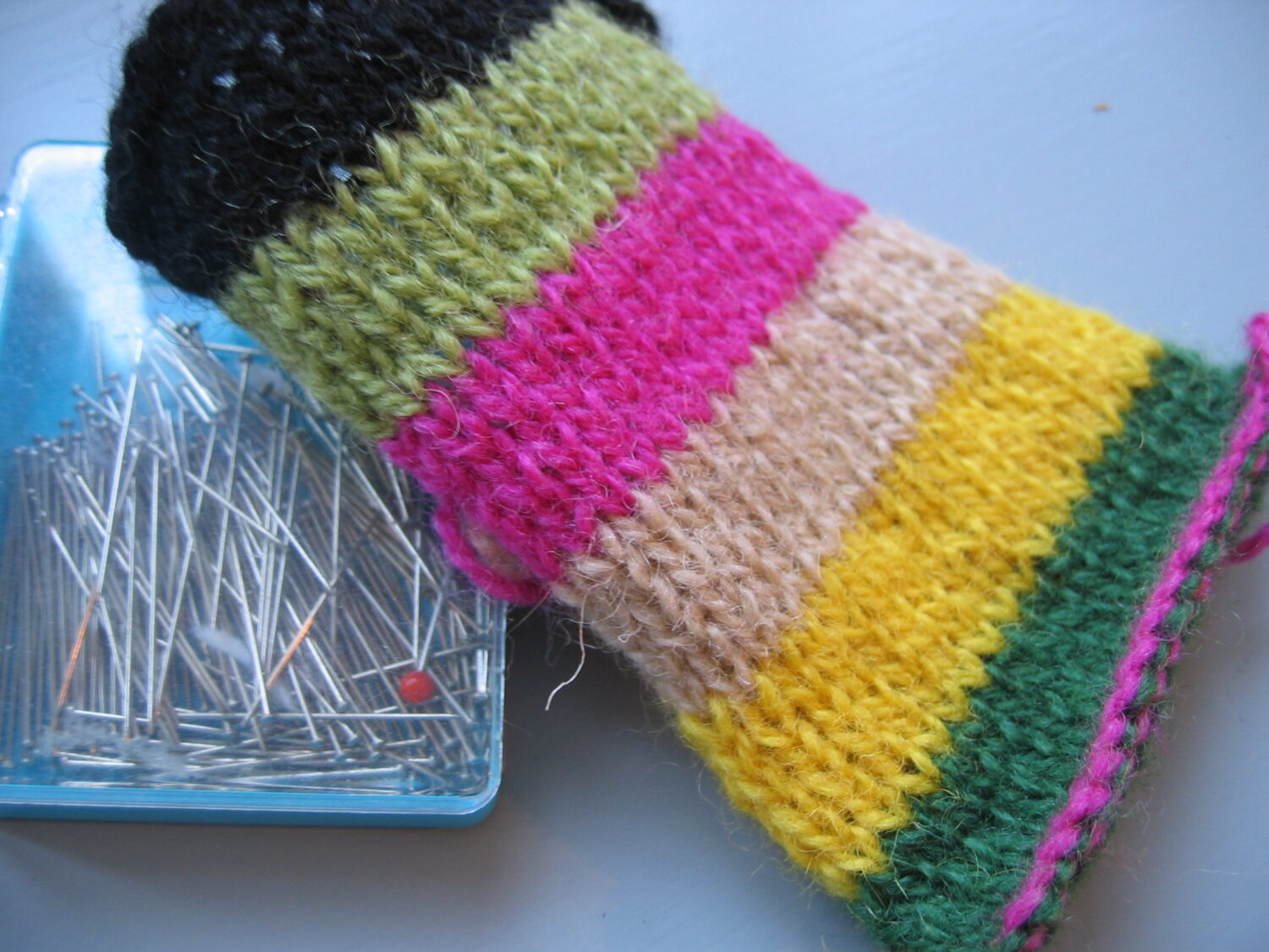 Knitted a swatch in all six colors for the knit-a-very-long-sock-knit a long (Photo copyright Hanna Andersson)