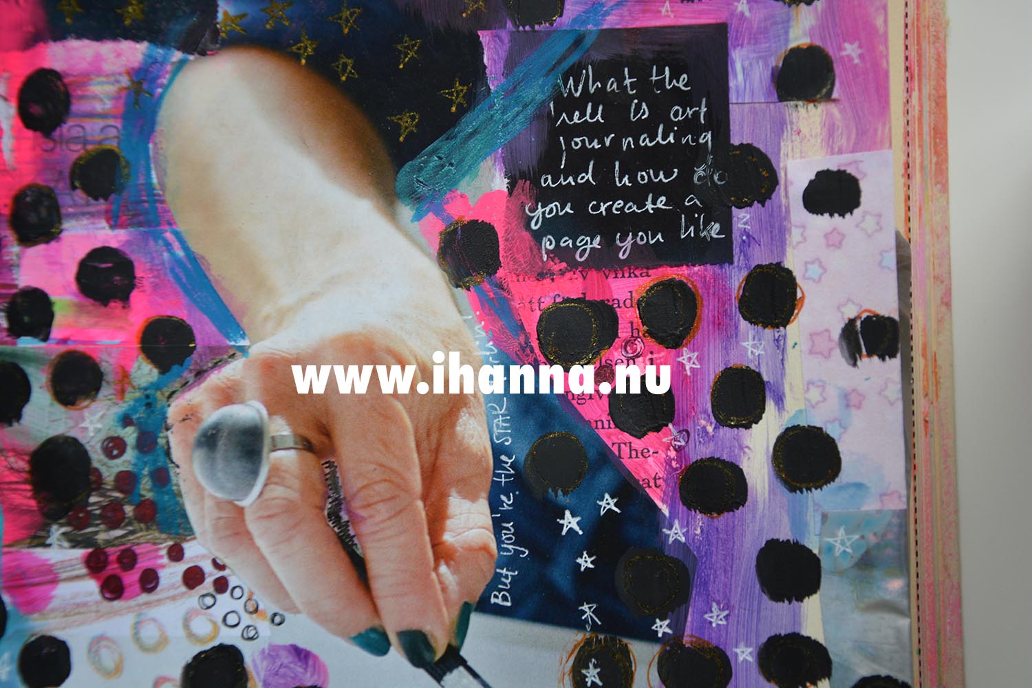 What the hell is Art Journaling detail with painted polka dots in altered book, by iHanna in 2024 (Photo copyright Hanna Andersson)