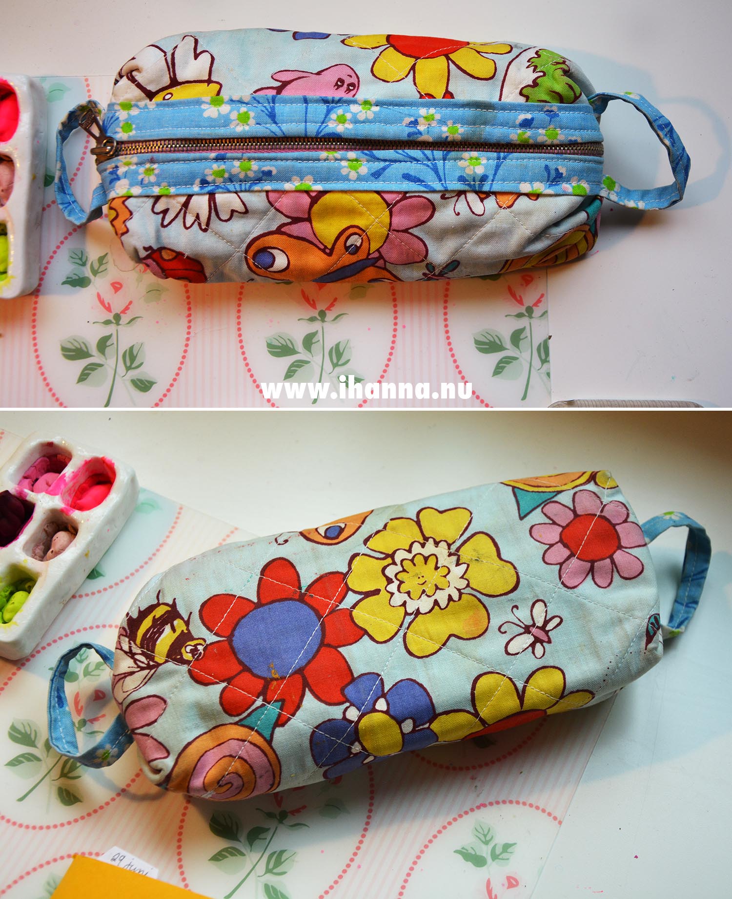 Home sewn pencil case with butterflies and flowers made by me (Copyright Hanna Andersson)