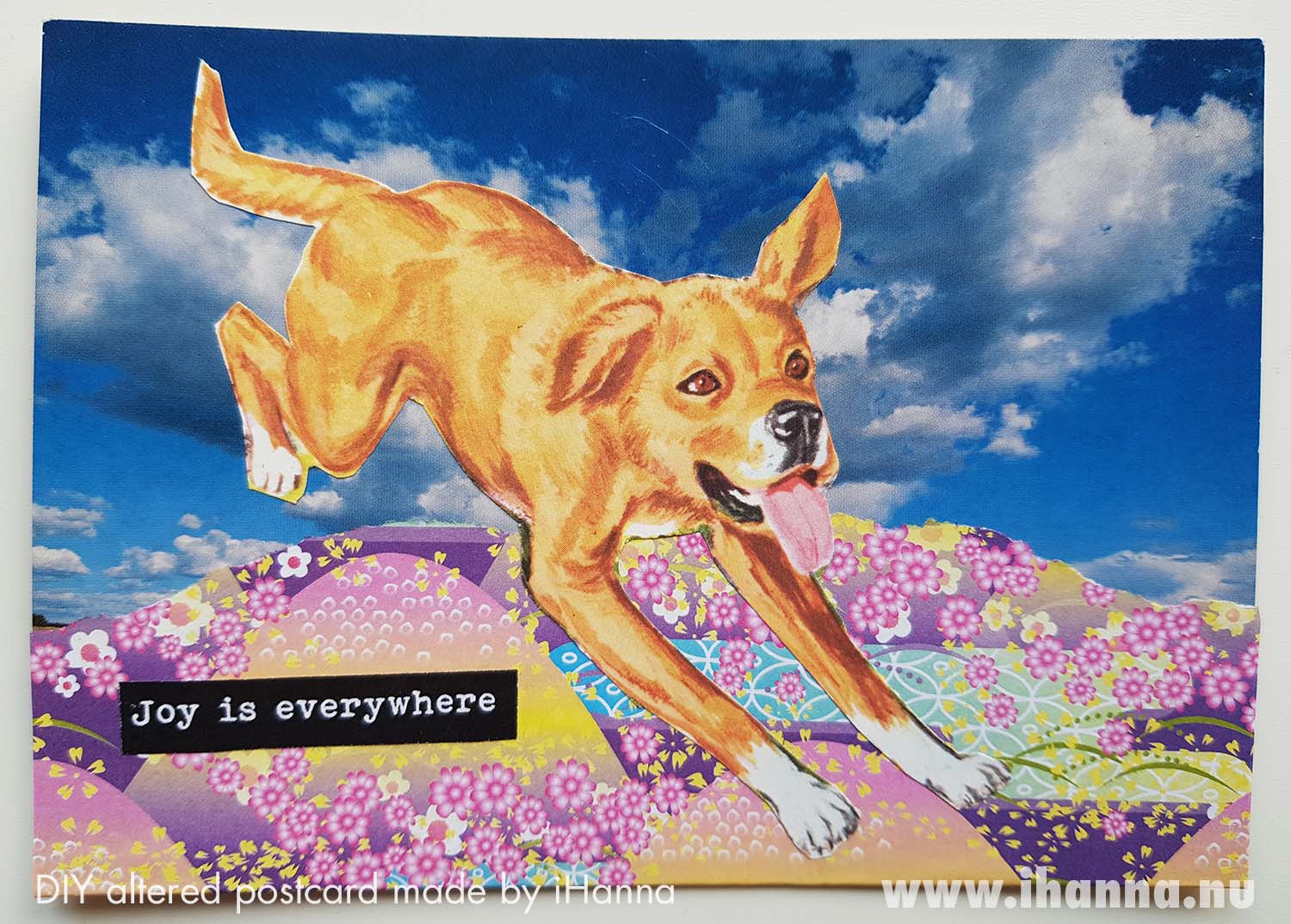 Jumpin Dog friend - Altered DIY Postcard collage by iHanna (Copyright Hanna Andersson)