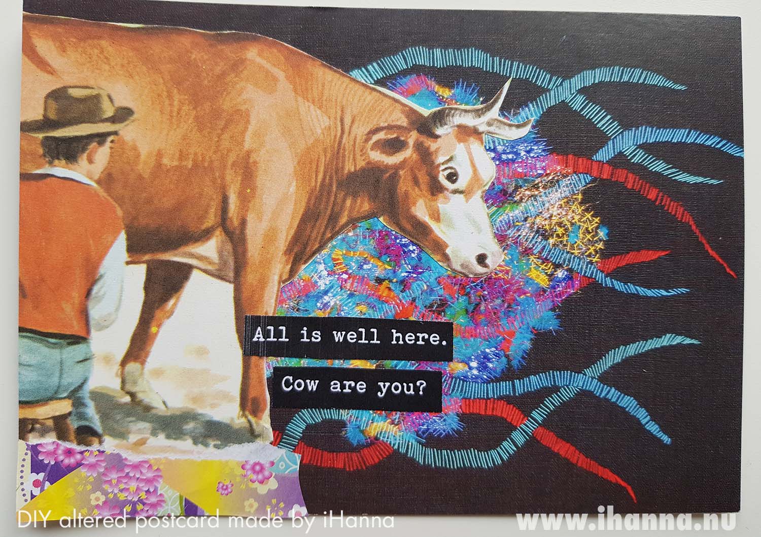 Milk it for all you got - Altered DIY Postcard collage by iHanna (Copyright Hanna Andersson)