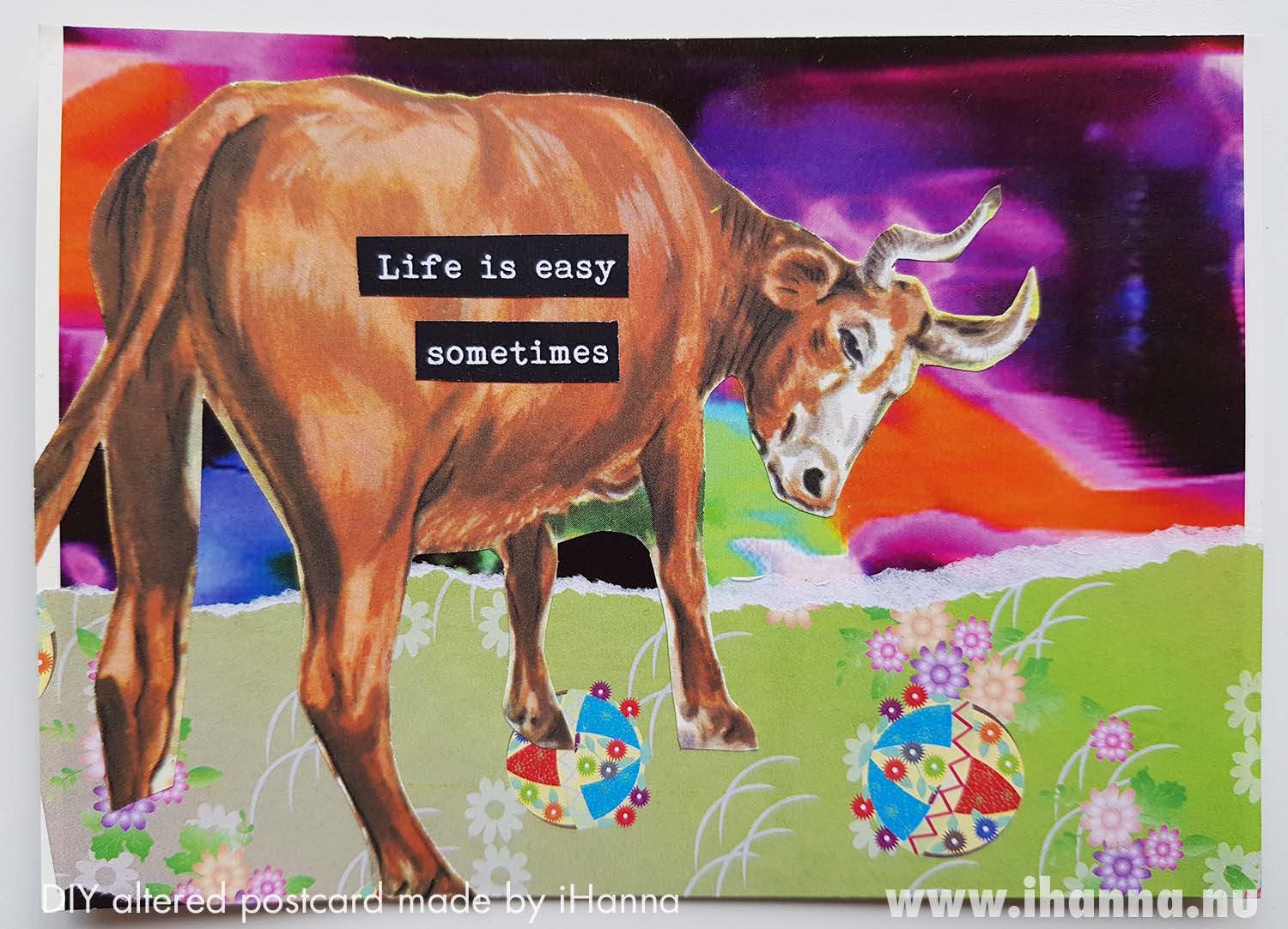 Easy cow friend - Altered DIY Postcard collage by iHanna (Copyright Hanna Andersson)