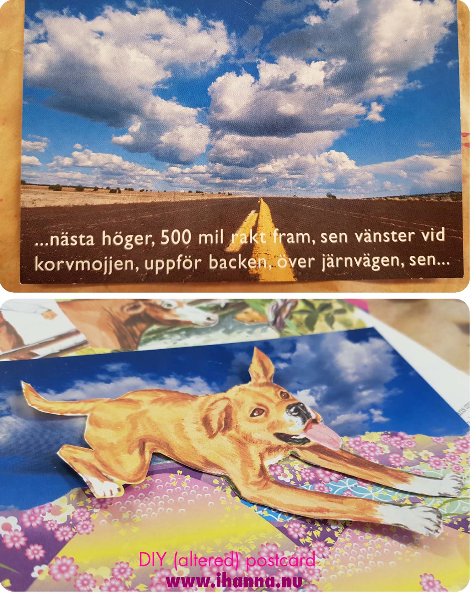 Before and after Free printed postcard that I will never send as it is  and how I am altering it