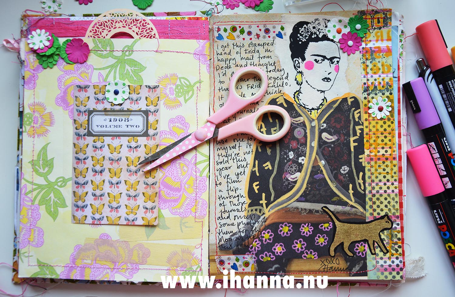 Frida Kahlo and her diary Junk Journal spread (Copyright Hanna Andersson)