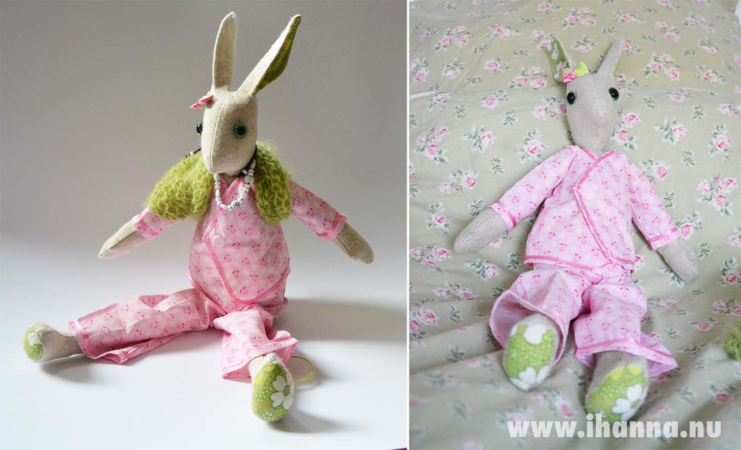 Luna Lapin in pink pyjamas that her granny-bunny (my mom) made for her (Photo copyright Hanna Andersson)