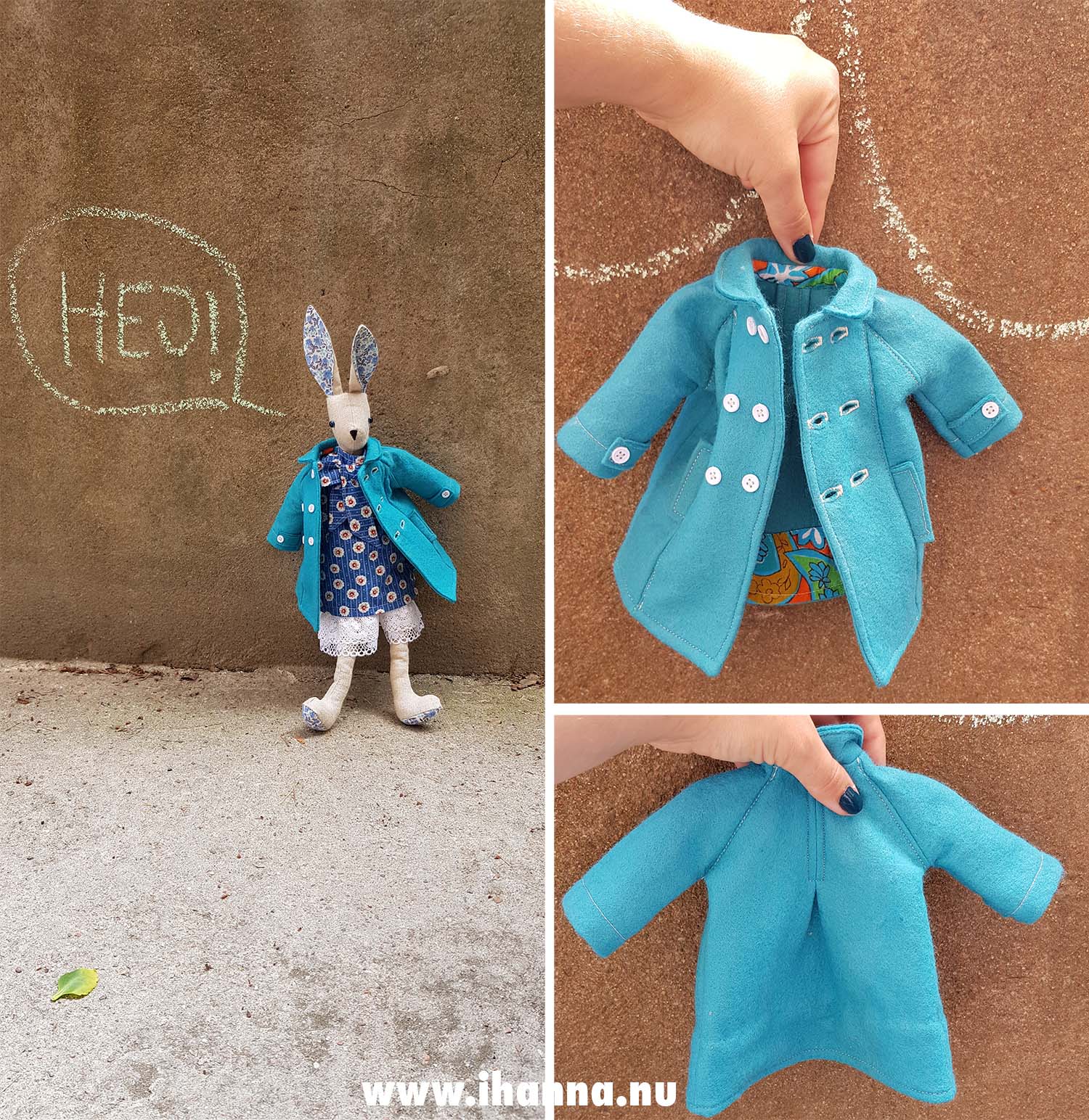 Luna Lapin turquoise wool coat with lining and mini buttons sewn by my mom 